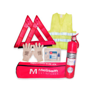 Kit automotor matafuego 1 kg balizas botiquín guantes chaleco reflectivo